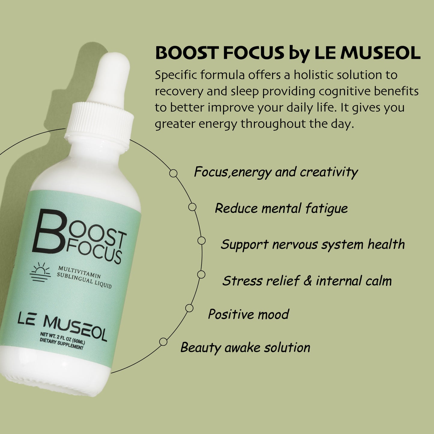 Le Museol Vegan Liquid with optimal energy, strength, focus and health